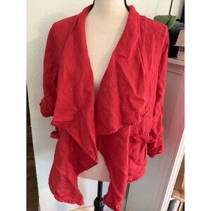 Florencia Women’s One Size Vibrant Red Drape Light Jacket 100% Linen
